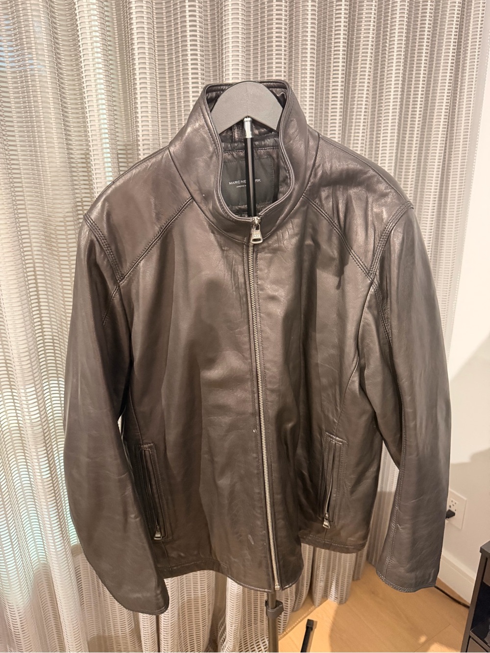 Andrew Marc Men's Dark Brown Leather Bomber Jacket